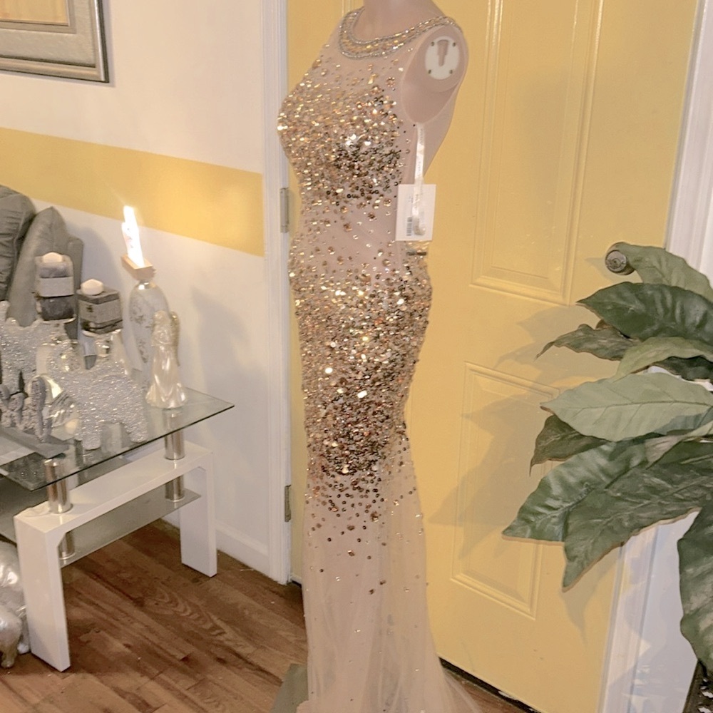NWT Jovani nude rhinestones sequins elegant all eyes on you dress only $345 - Picture 2 of 9